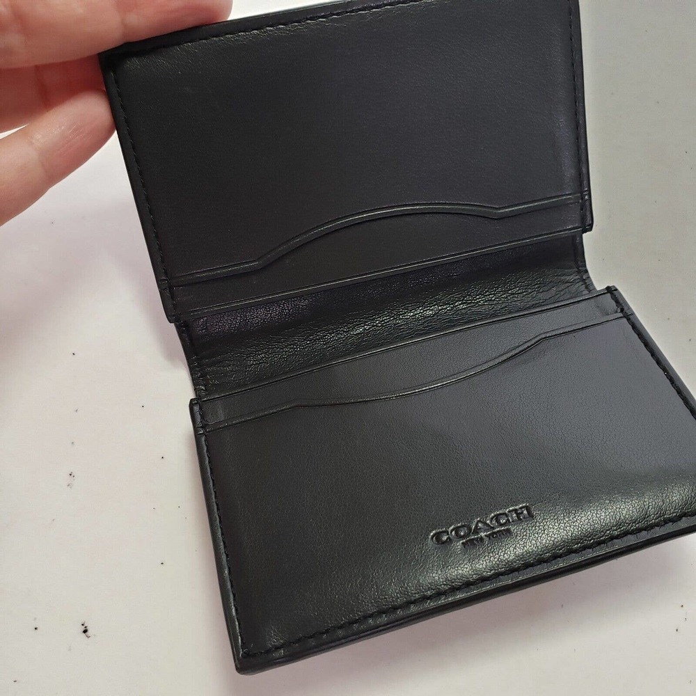 Coach Men's Black Gray Leather Small Bifold Wallet Card Holder Compact Unisex - Picture 4 of 9
